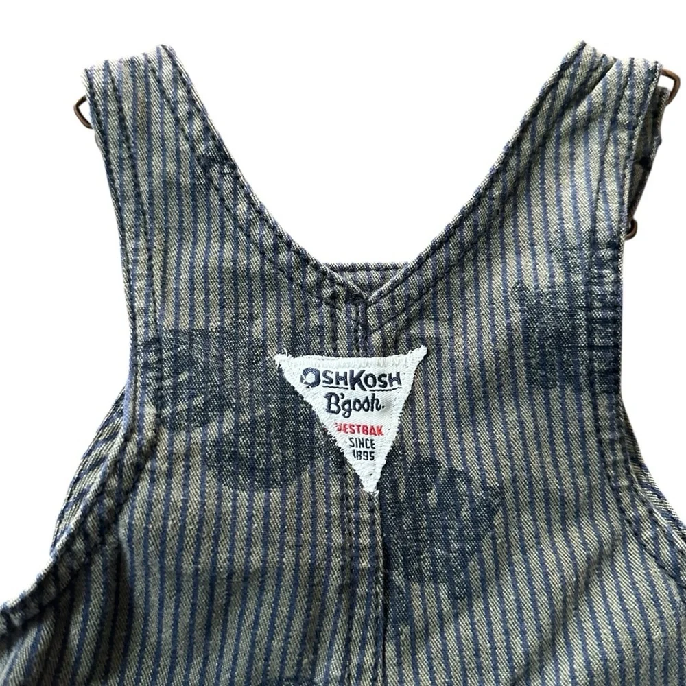 OshKosh B'Gosh Kids Grey Denim PinStripe Overalls Moose Print 3 Months